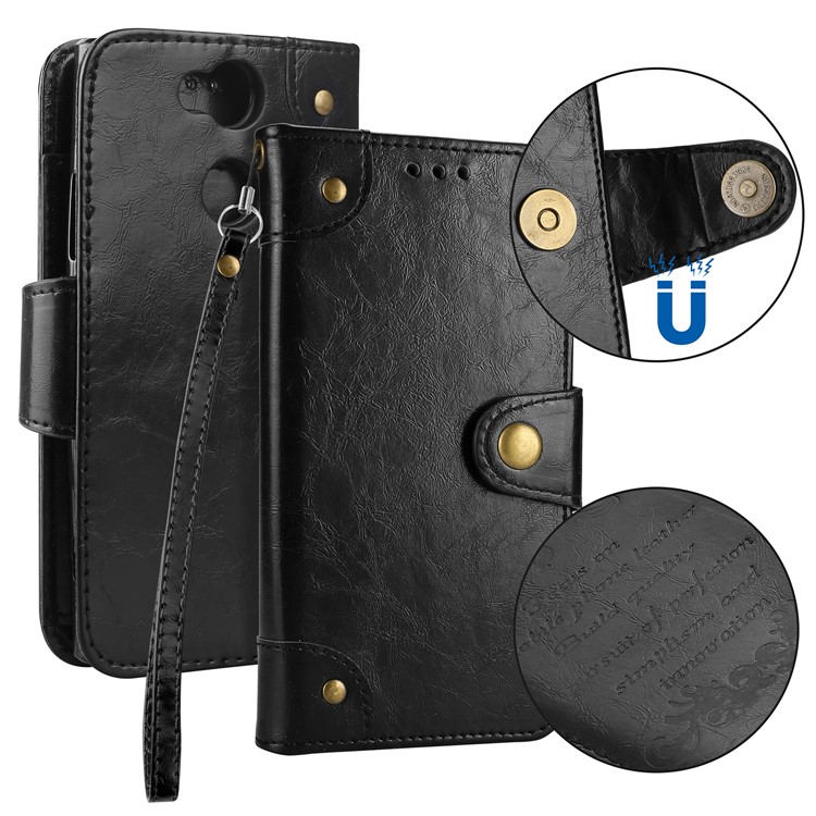 Oil Wax PU Leather 5-Slot Stand Phone Case for Sony Xperia XA2 - Black-1