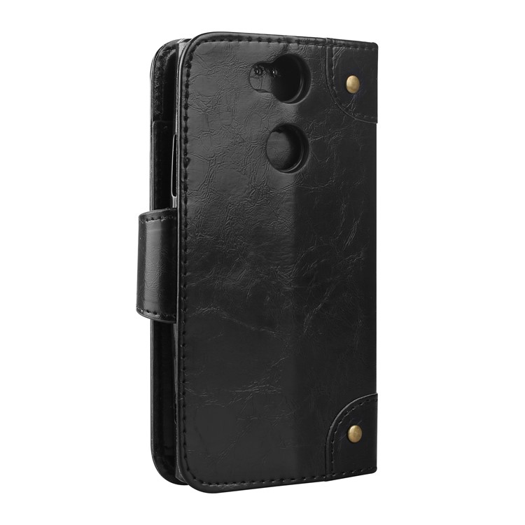 Oil Wax PU Leather 5-Slot Stand Phone Case for Sony Xperia XA2 - Black-2