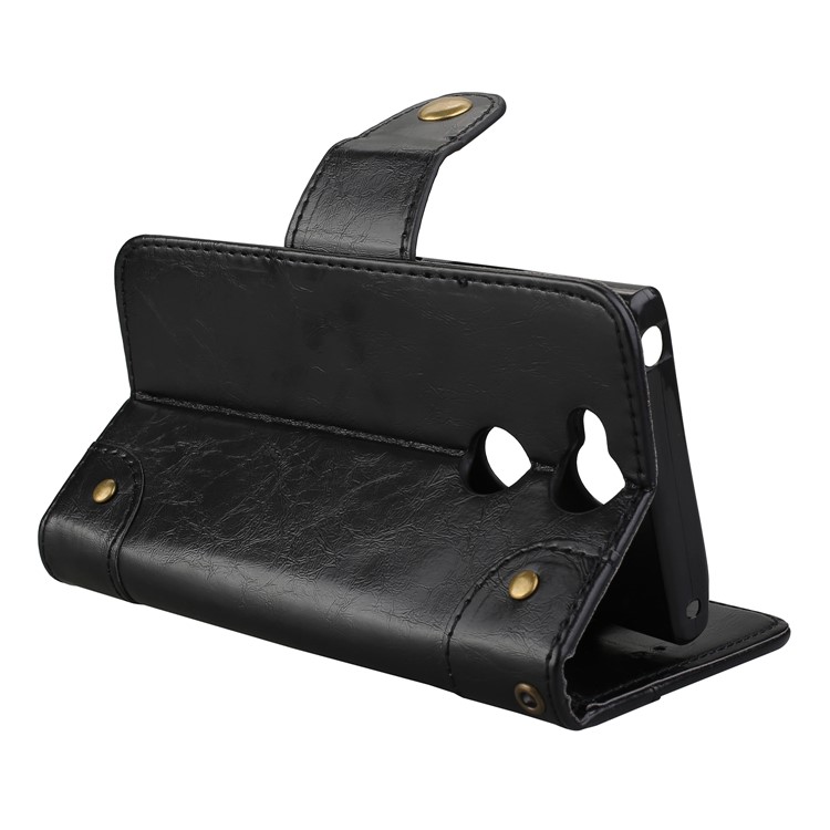 Oil Wax PU Leather 5-Slot Stand Phone Case for Sony Xperia XA2 - Black-6