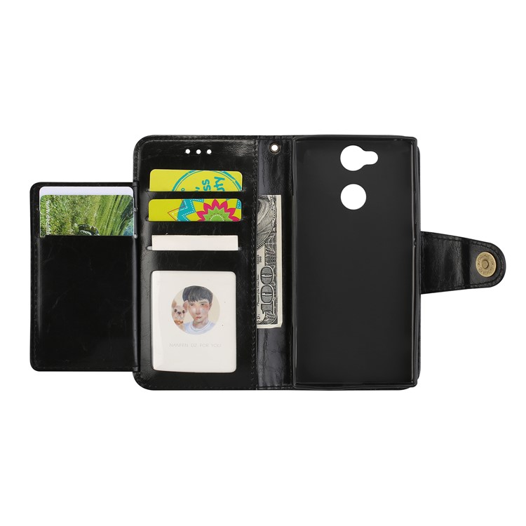 Oil Wax PU Leather 5-Slot Stand Phone Case for Sony Xperia XA2 - Black-7