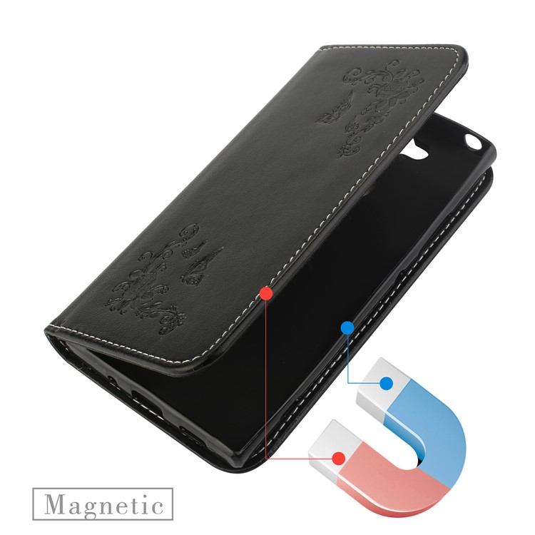 Imprinted Flower Pattern Leather Card Holder Case for Sony Xperia XA2 - Black-3