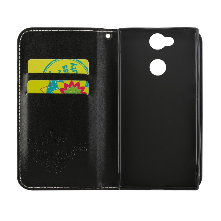 Imprinted Flower Pattern Leather Card Holder Case for Sony Xperia XA2 - Black-6