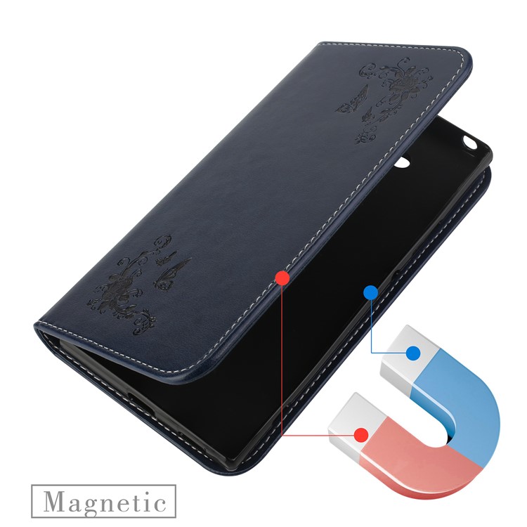 Imprint Butterfly Flower Auto-absorbed Leather Case Accessory for Sony Xperia XA2 Ultra - Dark Blue-3