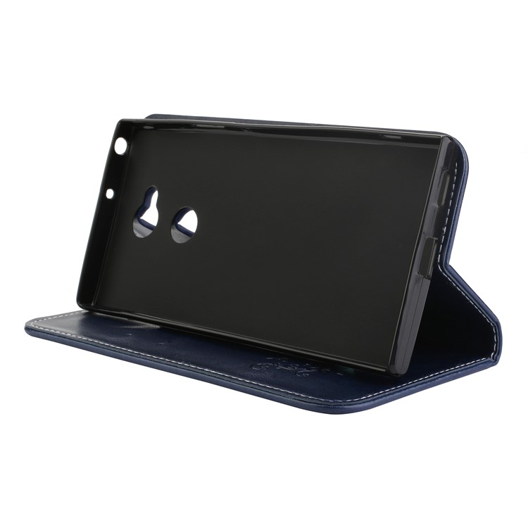 Imprint Butterfly Flower Auto-absorbed Leather Case Accessory for Sony Xperia XA2 Ultra - Dark Blue-4