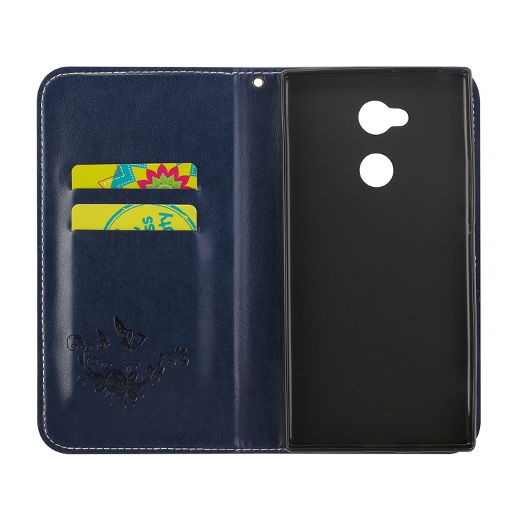 Imprint Butterfly Flower Auto-absorbed Leather Case Accessory for Sony Xperia XA2 Ultra - Dark Blue-6