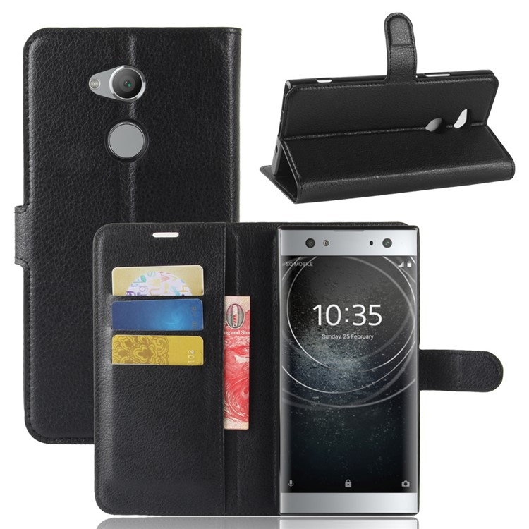 Litchi Grain Wallet Stand Leather Case for Sony Xperia XA2 Ultra - Black-1