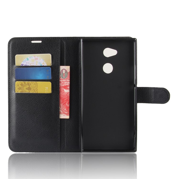 Litchi Grain Wallet Stand Leather Case for Sony Xperia XA2 Ultra - Black-3
