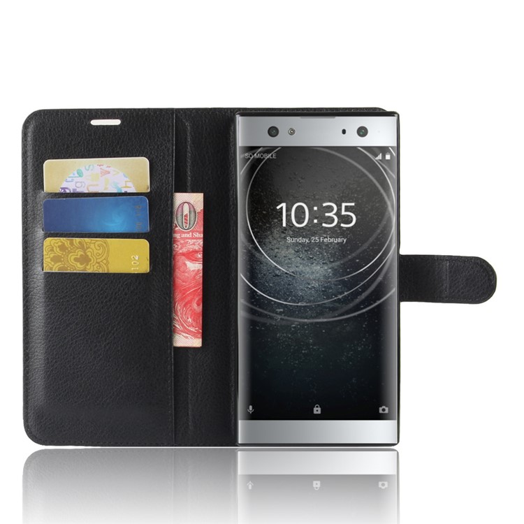 Litchi Grain Wallet Stand Leather Case for Sony Xperia XA2 Ultra - Black-4