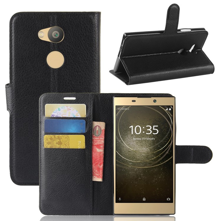 Litchi Texture PU Leather Wallet Stand Case for Sony Xperia L2 - Black-1
