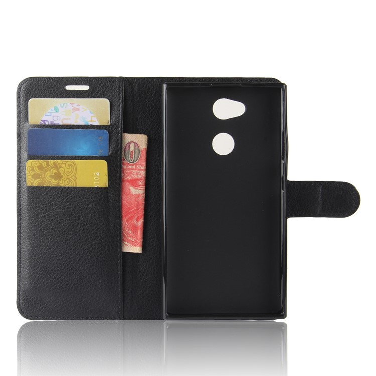 Litchi Texture PU Leather Wallet Stand Case for Sony Xperia L2 - Black-3