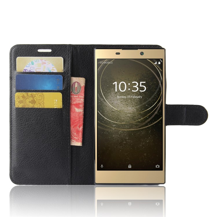 Litchi Texture PU Leather Wallet Stand Case for Sony Xperia L2 - Black-4
