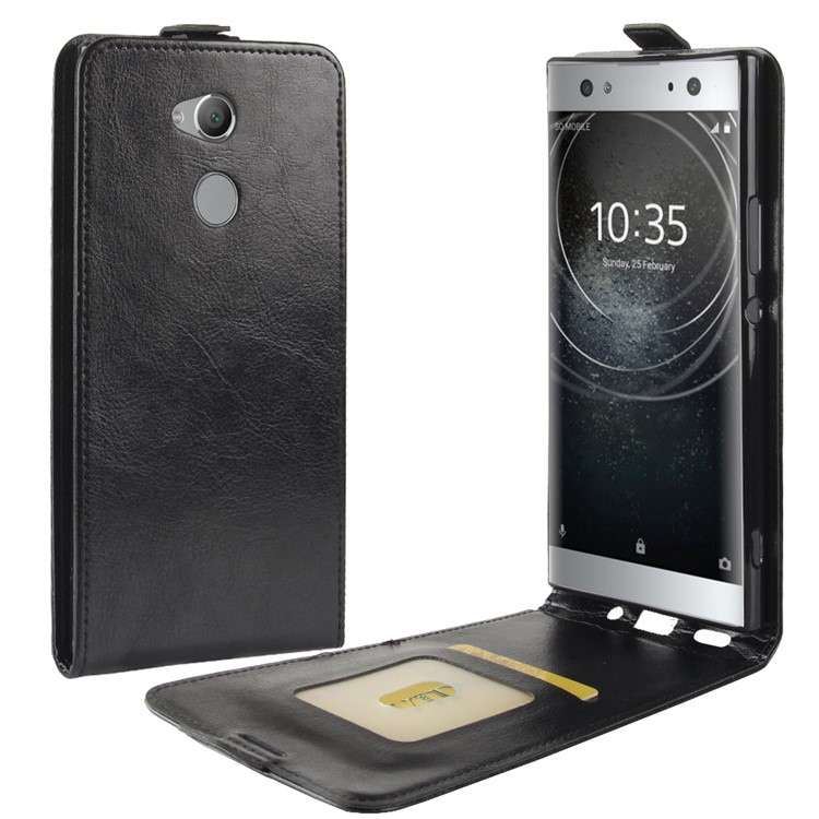 Crazy Horse Vertical Leather Card Holder Case for Sony Xperia XA2 Ultra - Black-1