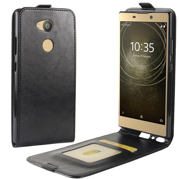 Crazy Horse Vertical Leather Card Holder Case for Sony Xperia L2 - Black-1