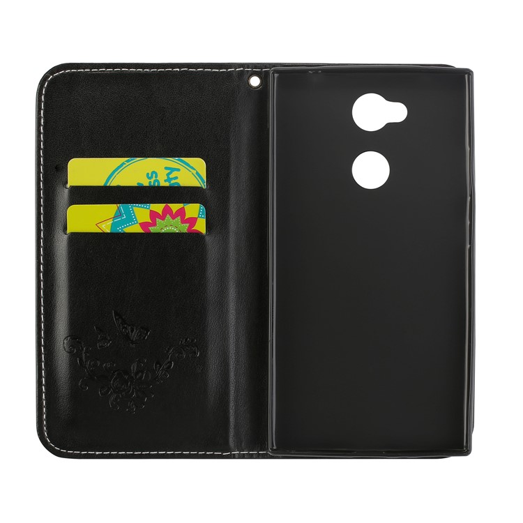 Auto-absorbed Imprint Butterfly Flower Leather Card Slots Case for Sony Xperia L2 - Black-6