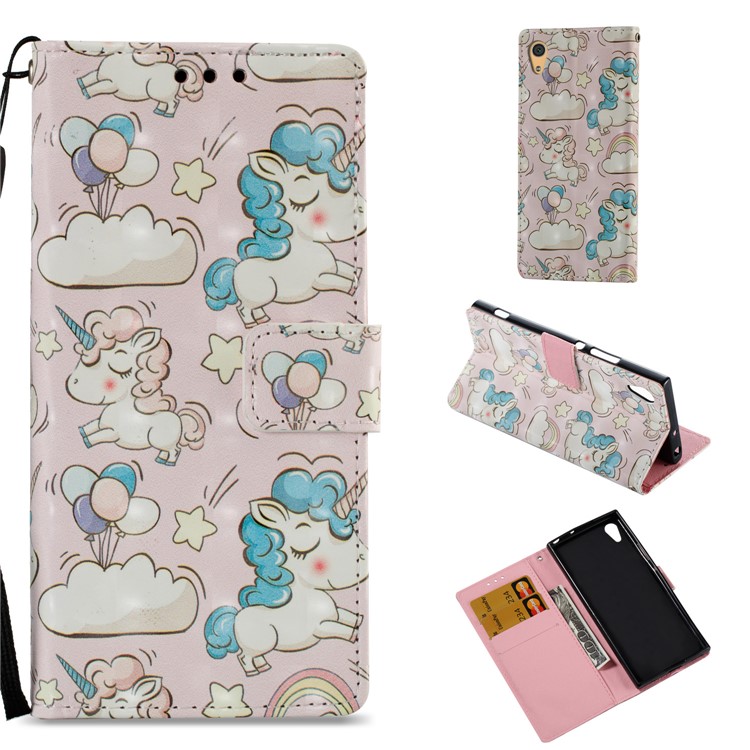 For Sony Xperia XA1 Patterned Leather Stand Wallet Cell Phone Case - Unicorns-1