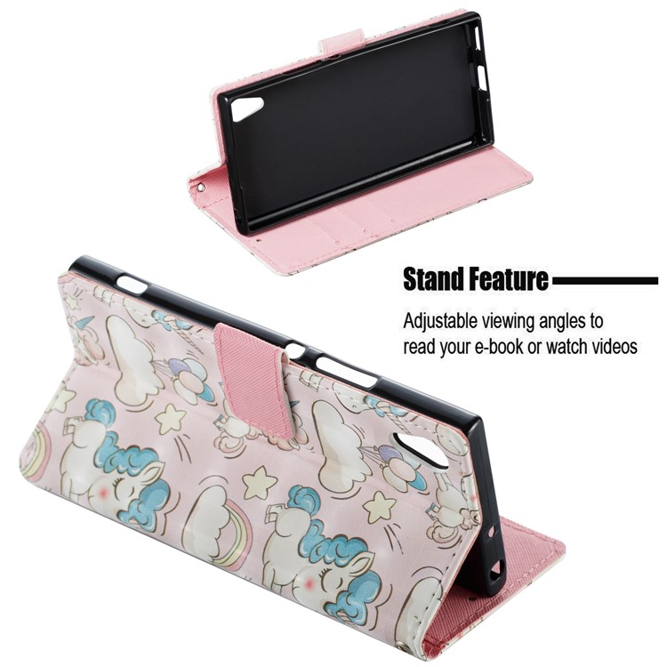 For Sony Xperia XA1 Patterned Leather Stand Wallet Cell Phone Case - Unicorns-5