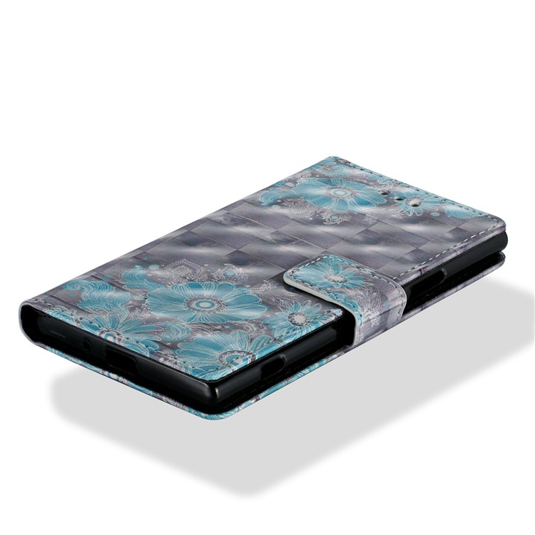 3D Pattern Printing Wallet Stand Leather Case for Sony Xperia XZ1 - Blue Flower-2