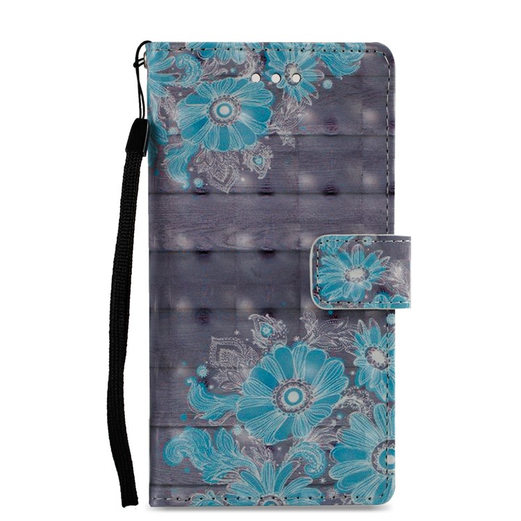 3D Pattern Printing Wallet Stand Leather Case for Sony Xperia XZ1 - Blue Flower-3
