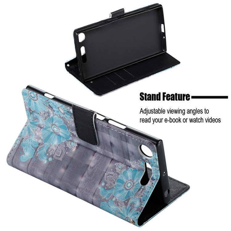 3D Pattern Printing Wallet Stand Leather Case for Sony Xperia XZ1 - Blue Flower-5