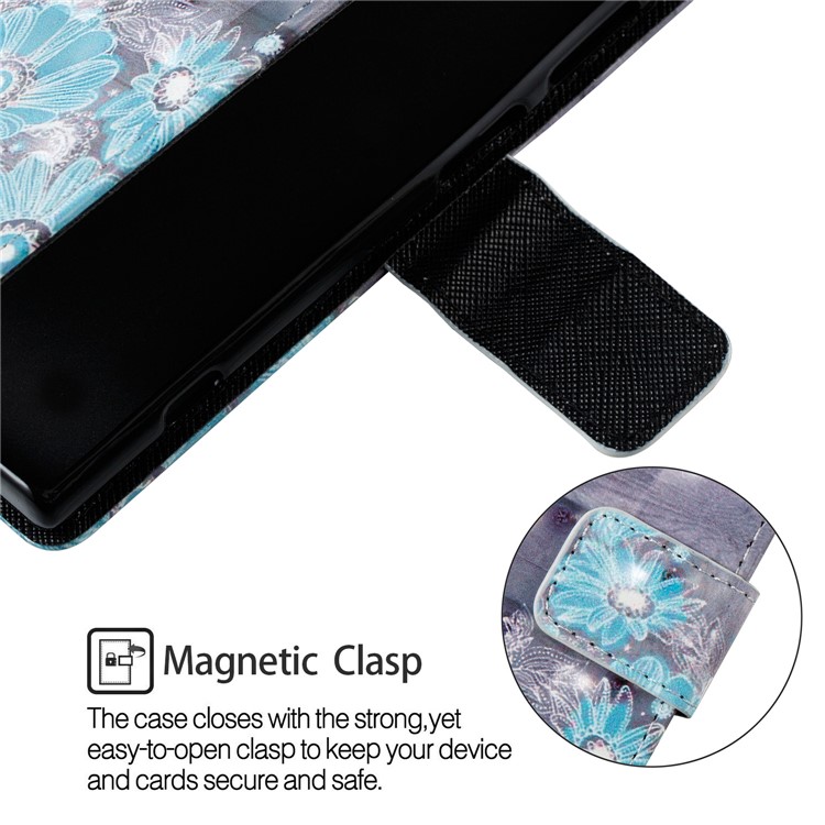 3D Pattern Printing Wallet Stand Leather Case for Sony Xperia XZ1 - Blue Flower-6