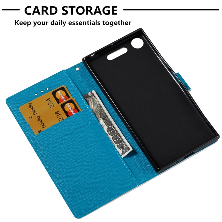 3D Pattern Printing Wallet Stand Leather Case for Sony Xperia XZ1 - Blue Flower-7