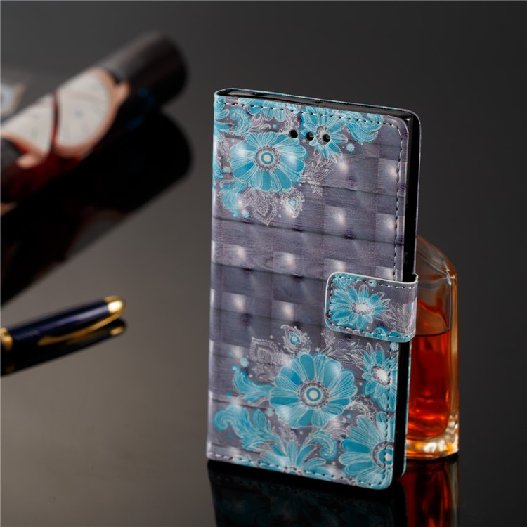 3D Pattern Printing Wallet Stand Leather Case for Sony Xperia XZ1 - Blue Flower-8