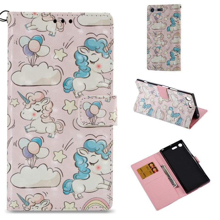 3D Pattern Printing Wallet Leather Case for Sony Xperia XZ Premium - Shy Unicorns-1