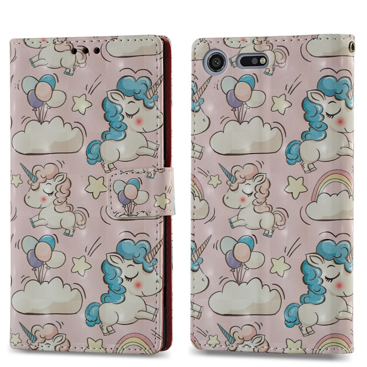 3D Pattern Printing Wallet Leather Case for Sony Xperia XZ Premium - Shy Unicorns-4