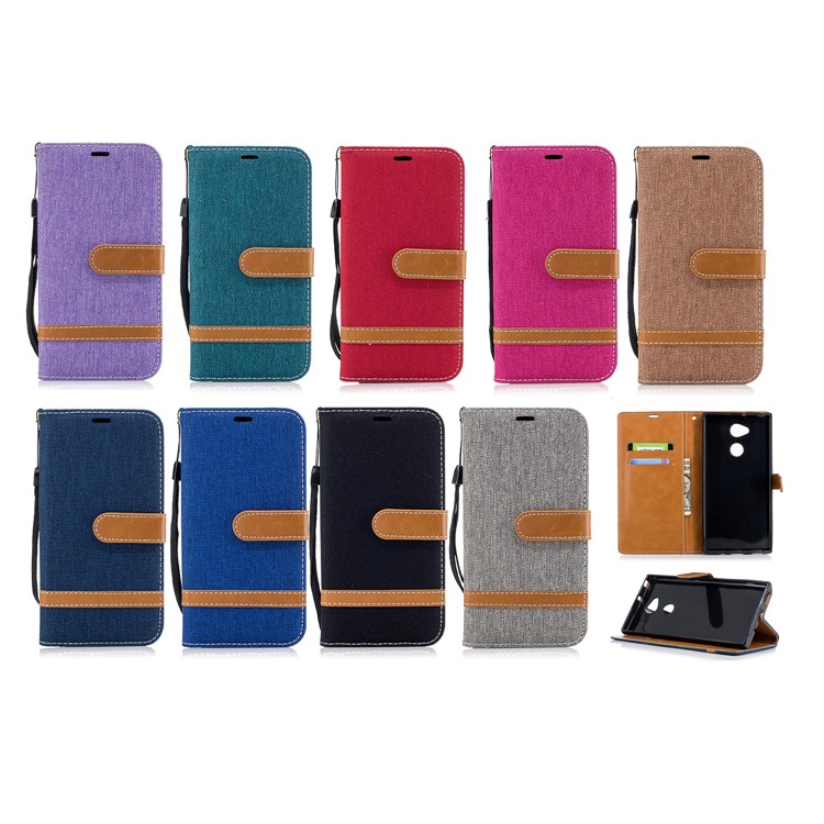 Assorted Color Jeans Cloth Wallet Leather Stand Case for Sony Xperia XA2 Ultra - Black-11