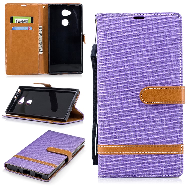 Assorted Color Jeans Cloth PU Leather Wallet Mobile Cover Shell for Sony Xperia XA2 Ultra - Purple-1