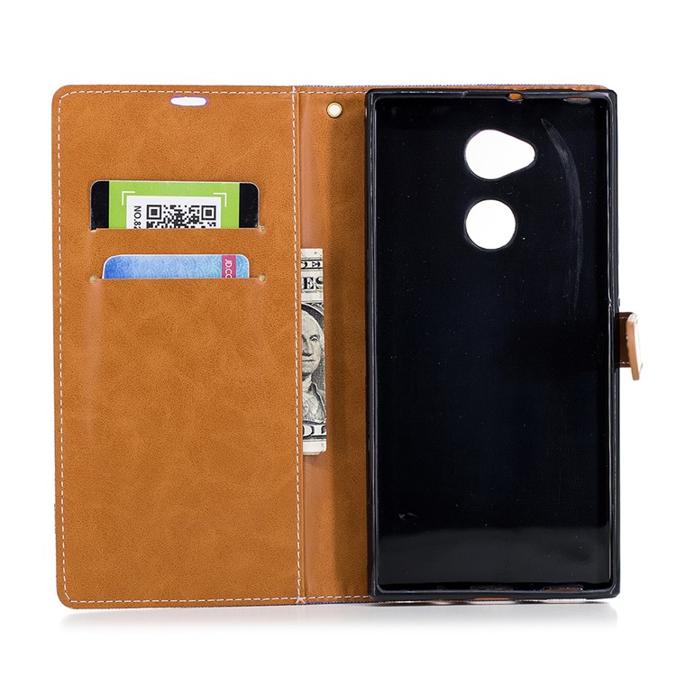 Assorted Color Jeans Cloth PU Leather Wallet Mobile Cover Shell for Sony Xperia XA2 Ultra - Purple-10