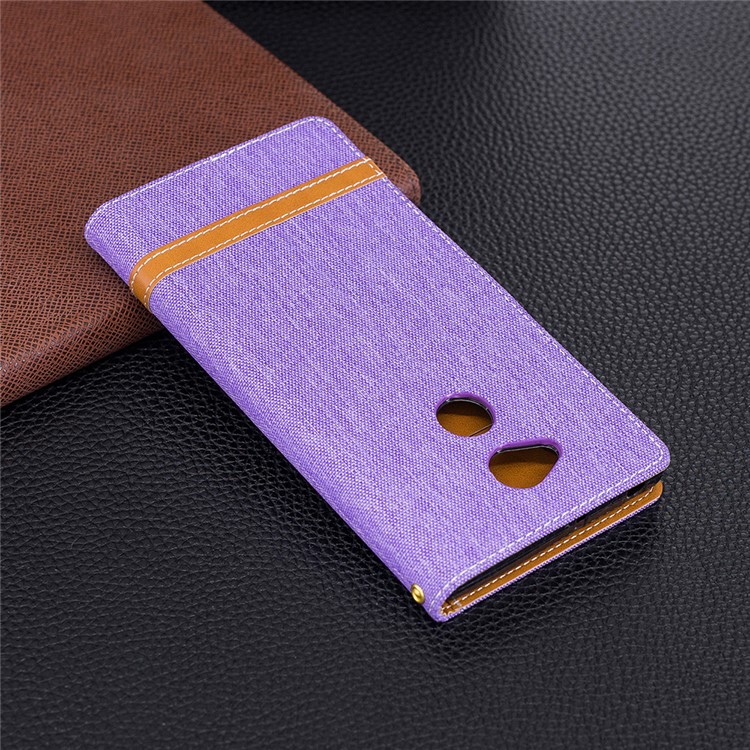 Assorted Color Jeans Cloth PU Leather Wallet Mobile Cover Shell for Sony Xperia XA2 Ultra - Purple-3