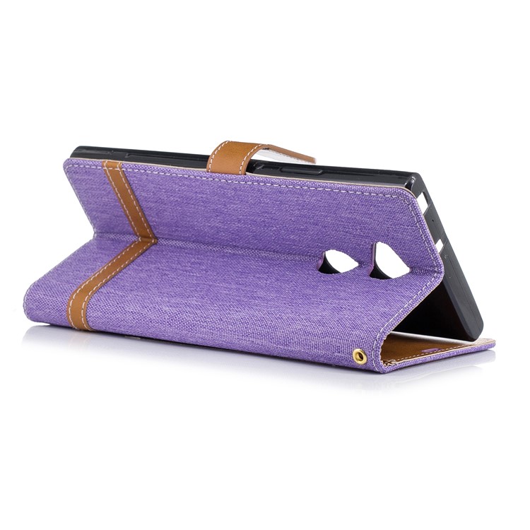 Assorted Color Jeans Cloth PU Leather Wallet Mobile Cover Shell for Sony Xperia XA2 Ultra - Purple-6