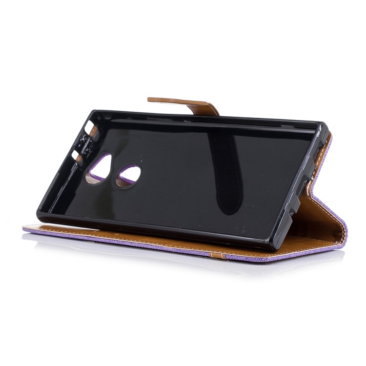 Assorted Color Jeans Cloth PU Leather Wallet Mobile Cover Shell for Sony Xperia XA2 Ultra - Purple-7