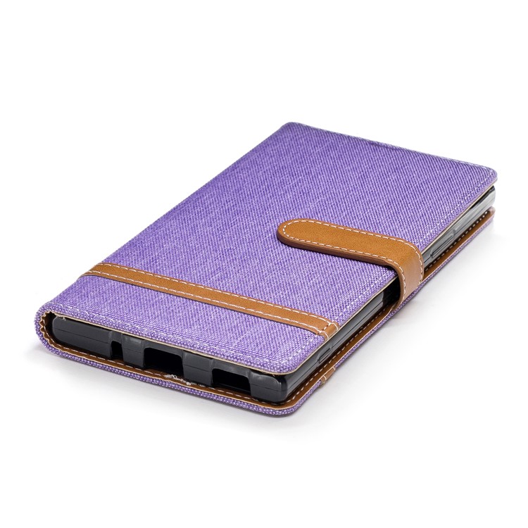 Assorted Color Jeans Cloth PU Leather Wallet Mobile Cover Shell for Sony Xperia XA2 Ultra - Purple-8