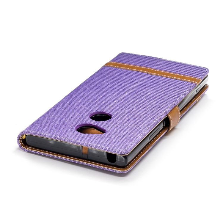 Assorted Color Jeans Cloth PU Leather Wallet Mobile Cover Shell for Sony Xperia XA2 Ultra - Purple-9