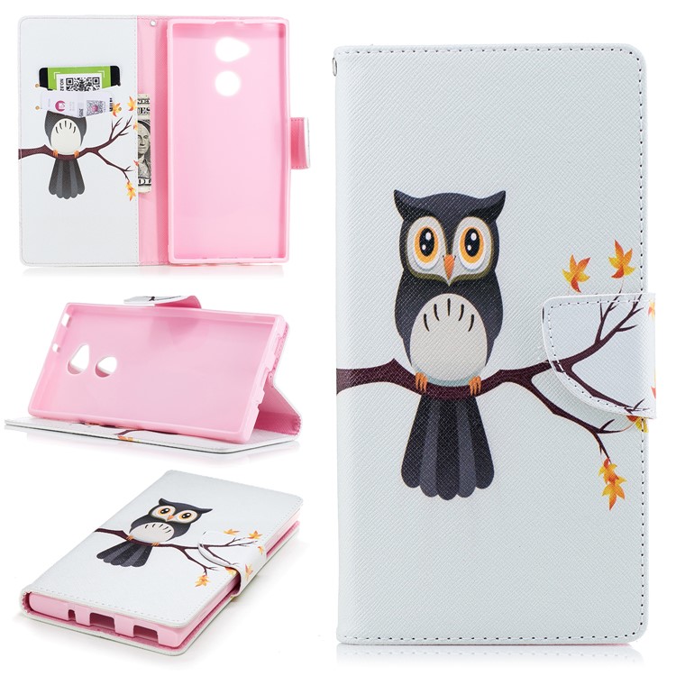 For Sony Xperia XA2 Ultra Patterned PU Leather Stand Wallet Case - An Owl Standing on Branch-1