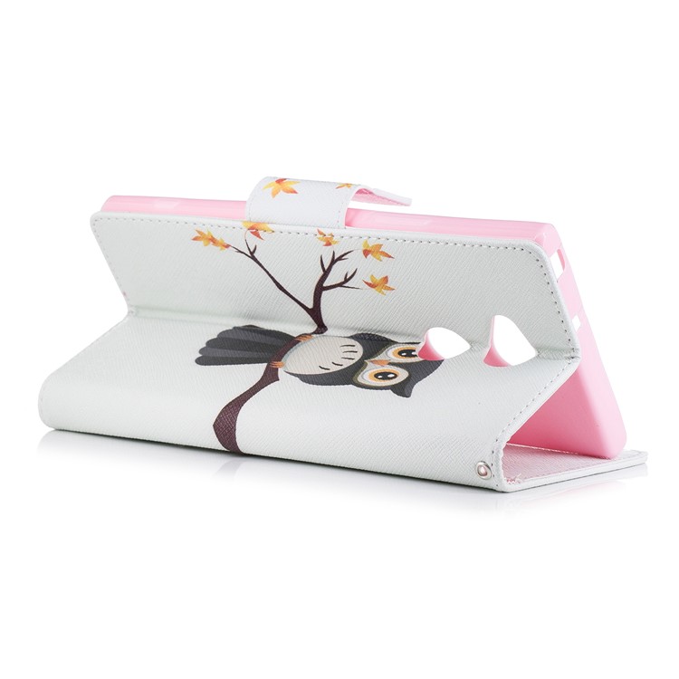 For Sony Xperia XA2 Ultra Patterned PU Leather Stand Wallet Case - An Owl Standing on Branch-4