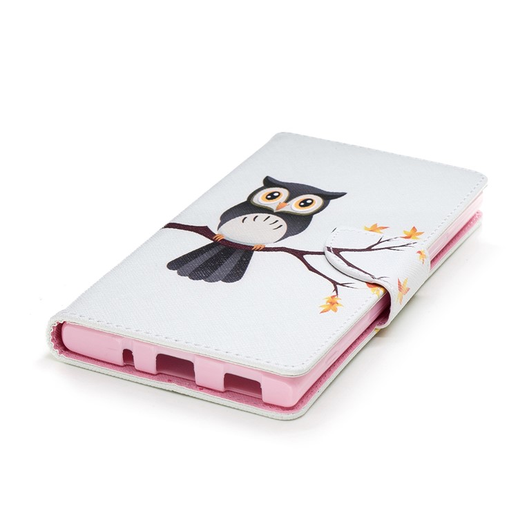 For Sony Xperia XA2 Ultra Patterned PU Leather Stand Wallet Case - An Owl Standing on Branch-6