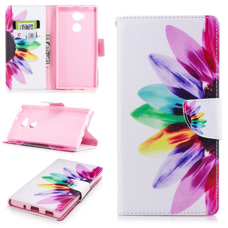 Pattern Printing PU Leather Wallet Protective Case for Sony Xperia XA2 Ultra - Colorful Petals-1