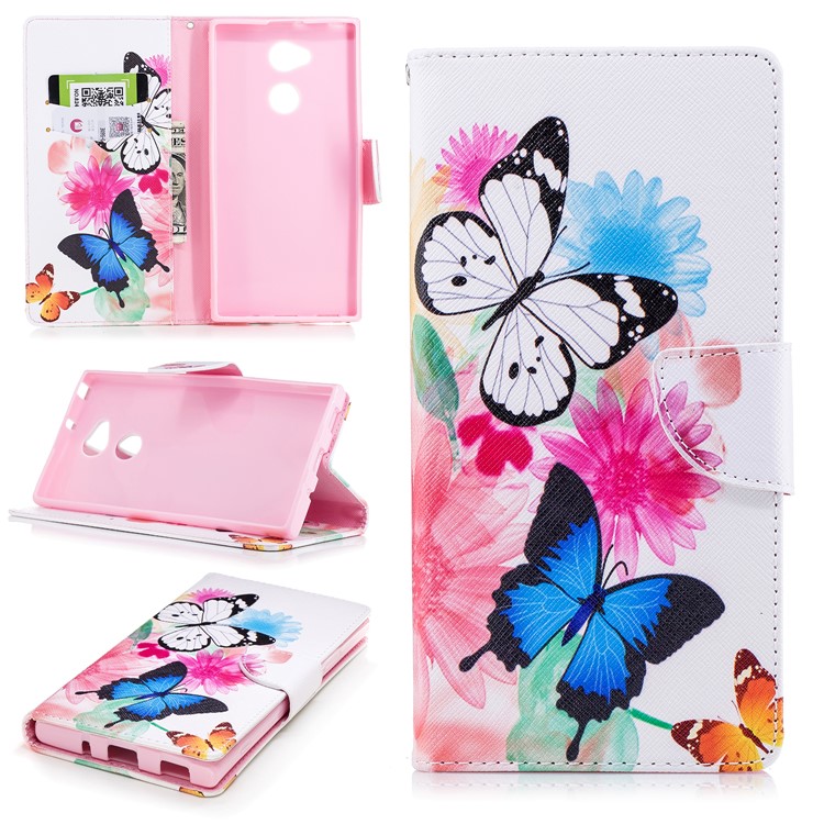 Impressão Padrão Bolsa De Couro PU Bolsa Flip Para Sony Xperia XA2 Ultra - Borboleta E Flor-1