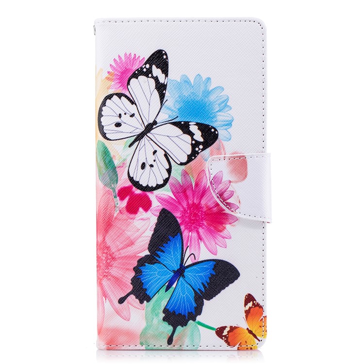 Impressão Padrão Bolsa De Couro PU Bolsa Flip Para Sony Xperia XA2 Ultra - Borboleta E Flor-2