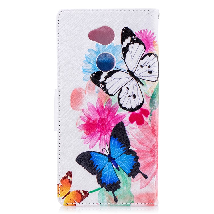 Impressão Padrão Bolsa De Couro PU Bolsa Flip Para Sony Xperia XA2 Ultra - Borboleta E Flor-3