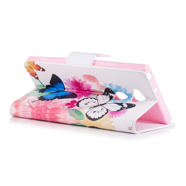 Impressão Padrão Bolsa De Couro PU Bolsa Flip Para Sony Xperia XA2 Ultra - Borboleta E Flor-4