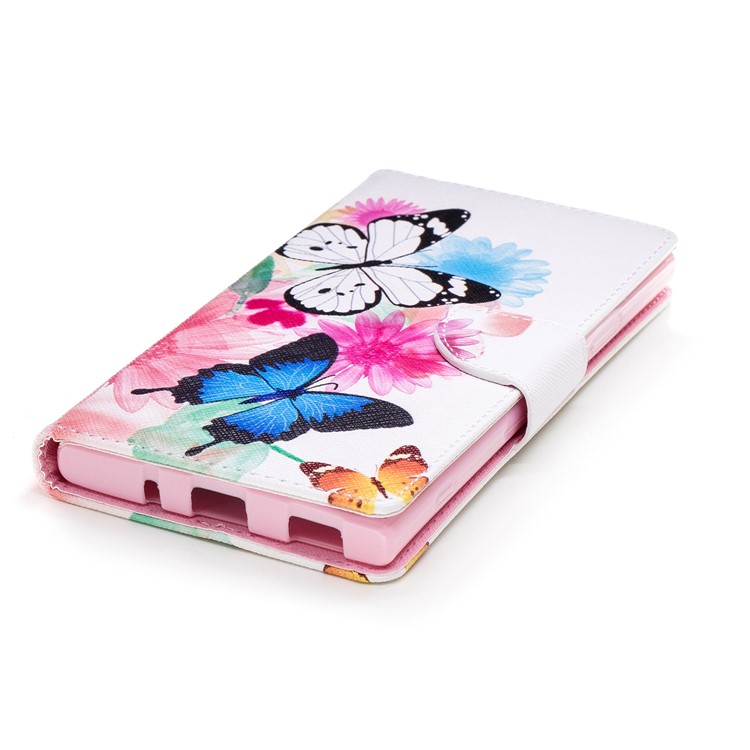 Impressão Padrão Bolsa De Couro PU Bolsa Flip Para Sony Xperia XA2 Ultra - Borboleta E Flor-6