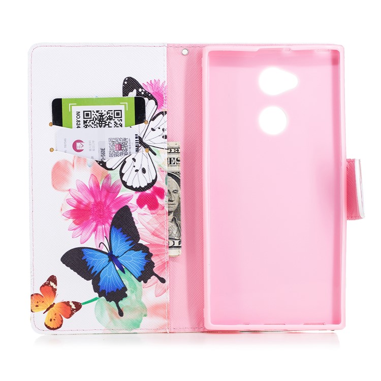 Impressão Padrão Bolsa De Couro PU Bolsa Flip Para Sony Xperia XA2 Ultra - Borboleta E Flor-8