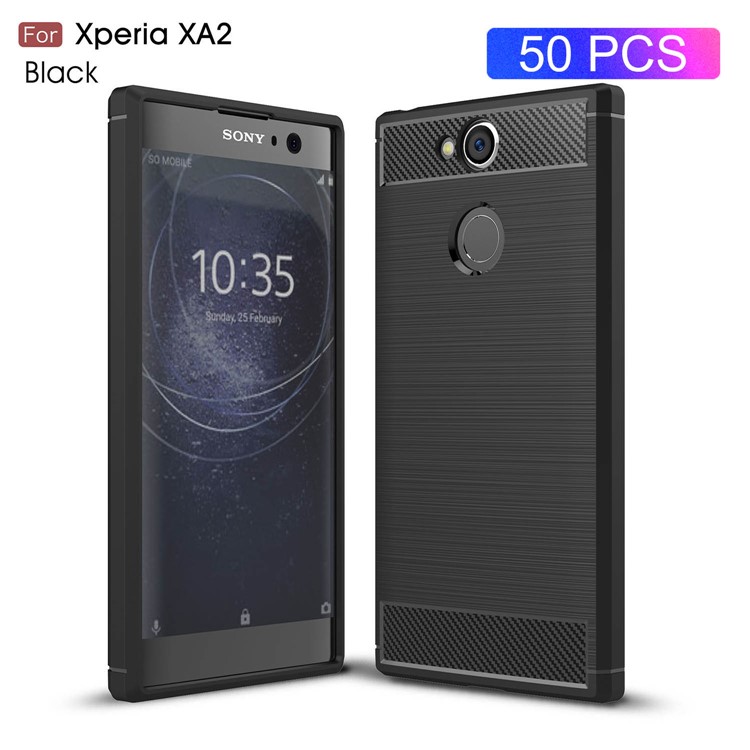50Pcs/Set Carbon Fiber Texture Brushed TPU Phone Case for Sony Xperia XA2 - Black-1