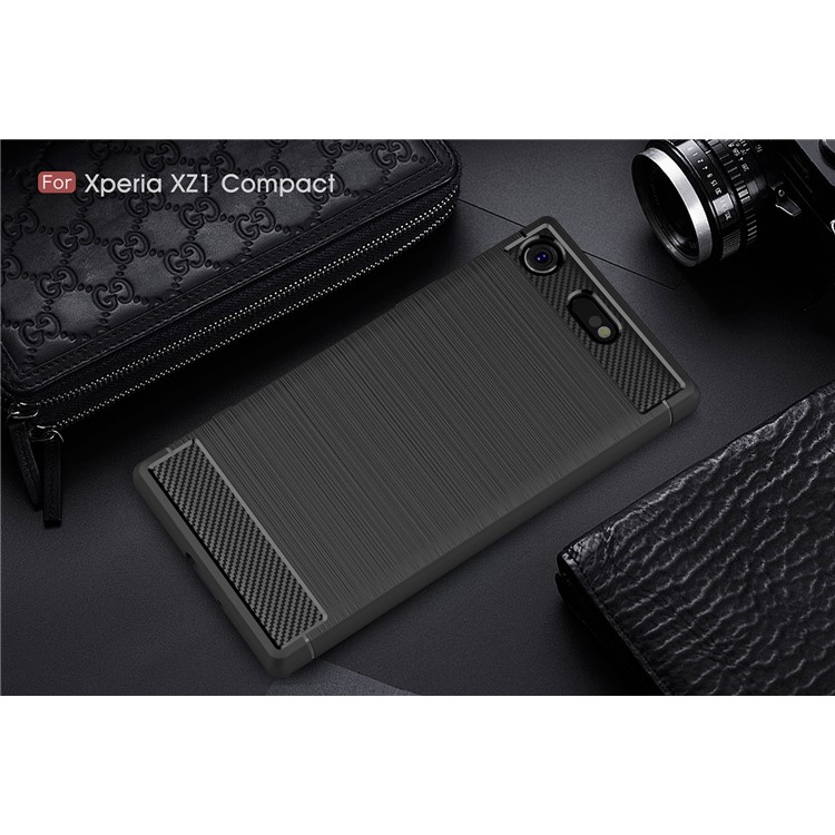 50Pcs/Lot Carbon Fiber Texture Brushed TPU Back Case for Sony Xperia XZ1 Compact - Black-10