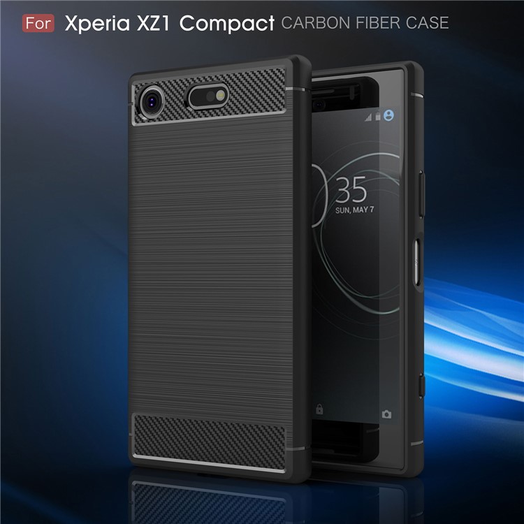 50Pcs/Lot Carbon Fiber Texture Brushed TPU Back Case for Sony Xperia XZ1 Compact - Black-2