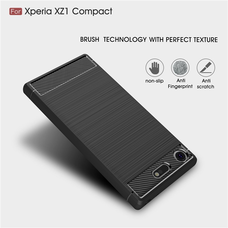 50Pcs/Lot Carbon Fiber Texture Brushed TPU Back Case for Sony Xperia XZ1 Compact - Black-3